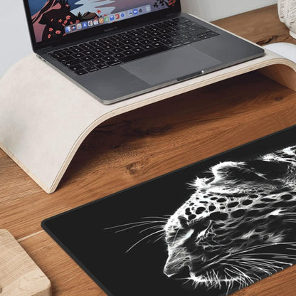 Black and White Gaming Mouse Pad 31.5 x 11.8 Inch Extended Large Mouse Pad with Non-Slip Base and Stitched Edges for Gamer Home Office, Black Leopard