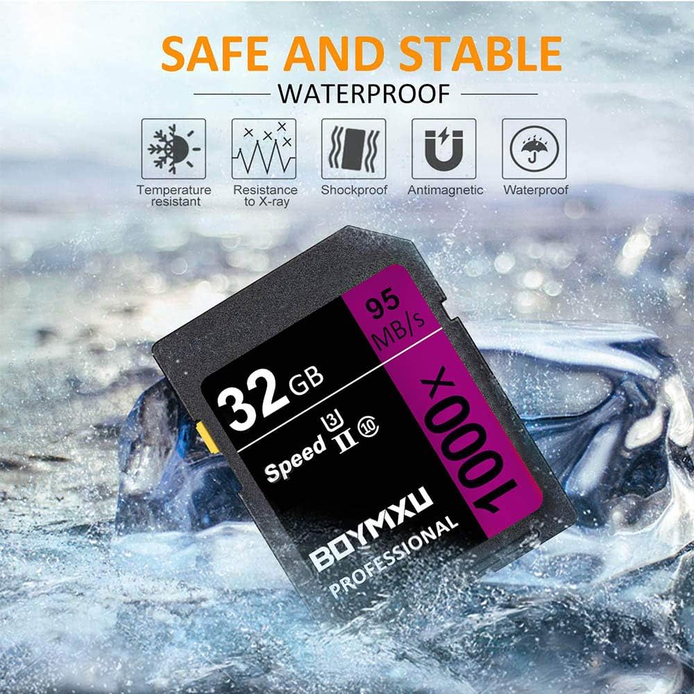 Professional 32GB Class 10 U3 Memory Card - Compatible with Computers, Cameras & Camcorders - Up to 95MB/s Read Speed - Purple/Black