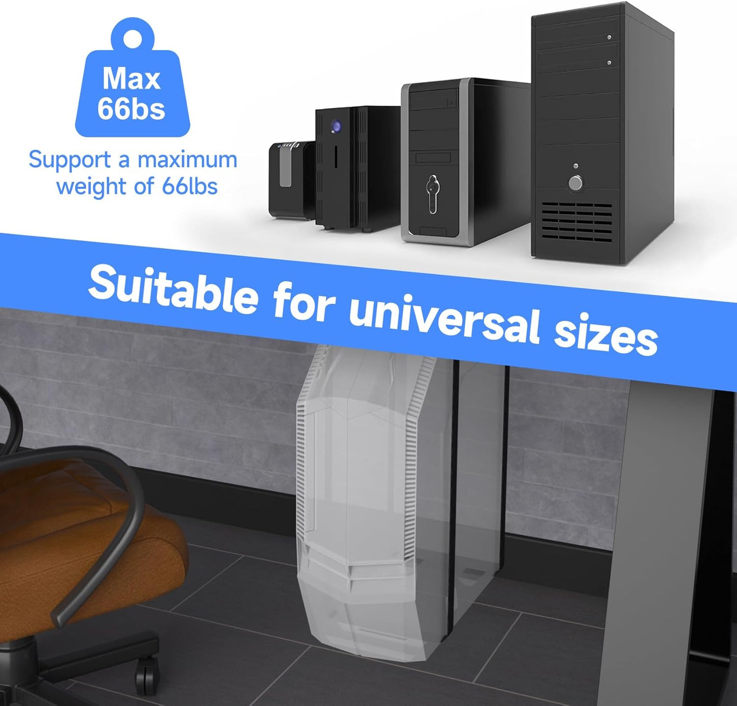 Suptek Uiversal PC Wall Mount,Computer Case CPU Holder Under-Desk PC Holder Adjustable Straps and Steel Bracket,ZJJ004