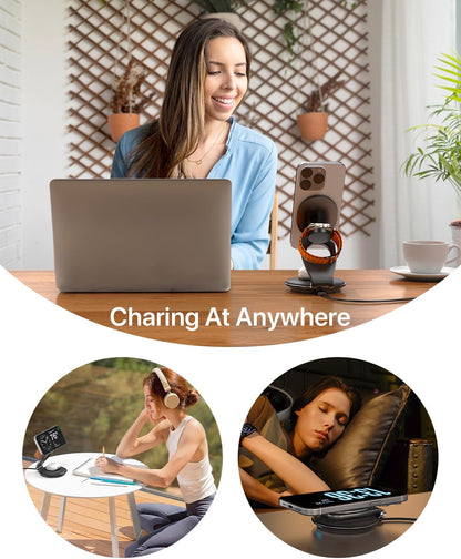 EXW Travel Charging Station for Magsafe Charger,Wireless Charging Station for Apple Multiple Devices,Magnetic Foldable Charger for iPhone 16-12 Series for Apple Watch & AirPods(30W Charger Included)