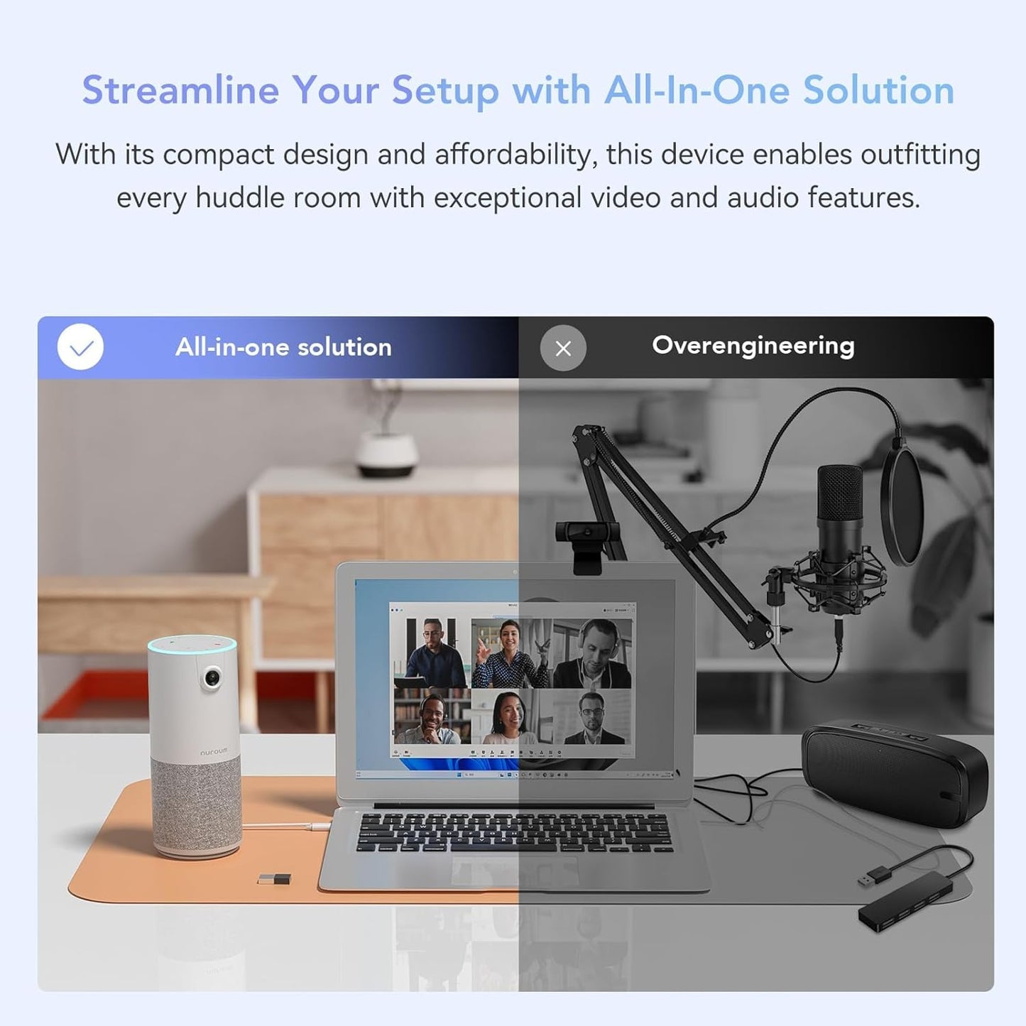 NUROUM C10(2nd Gen) 1080P Conference Webcam with Microphone Speaker, Portable All in One Computer Camera for Video Conference, AI Noise Cancellation & AGC, USB Plug&Play for PC/Desktop Zoom/Teams