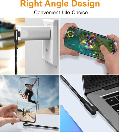 sweguard USB C Cable Right Angle [3Pack, 10FT+6.6FT+3.3FT], USB Type C iPhone 16 Charger Cable Nylon Braided Cord for iPhone 15 16 Pro Max Plus, Samsung Galaxy S25 S24 S23 S22 S21 S10 Note 20 10,Moto