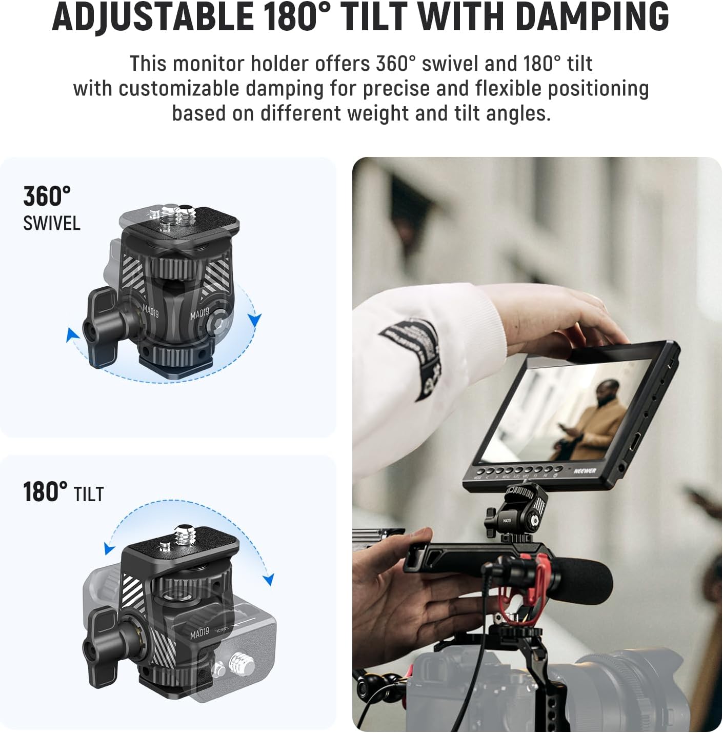 NEEWER Field Monitor Mount Holder with Cold Shoe 360 Swivel 180 Tilt Anti Twist Screw Compatible with Atomos Ninja 5" & 7" Camera Monitor, SmallRig Camera Cage, MA019