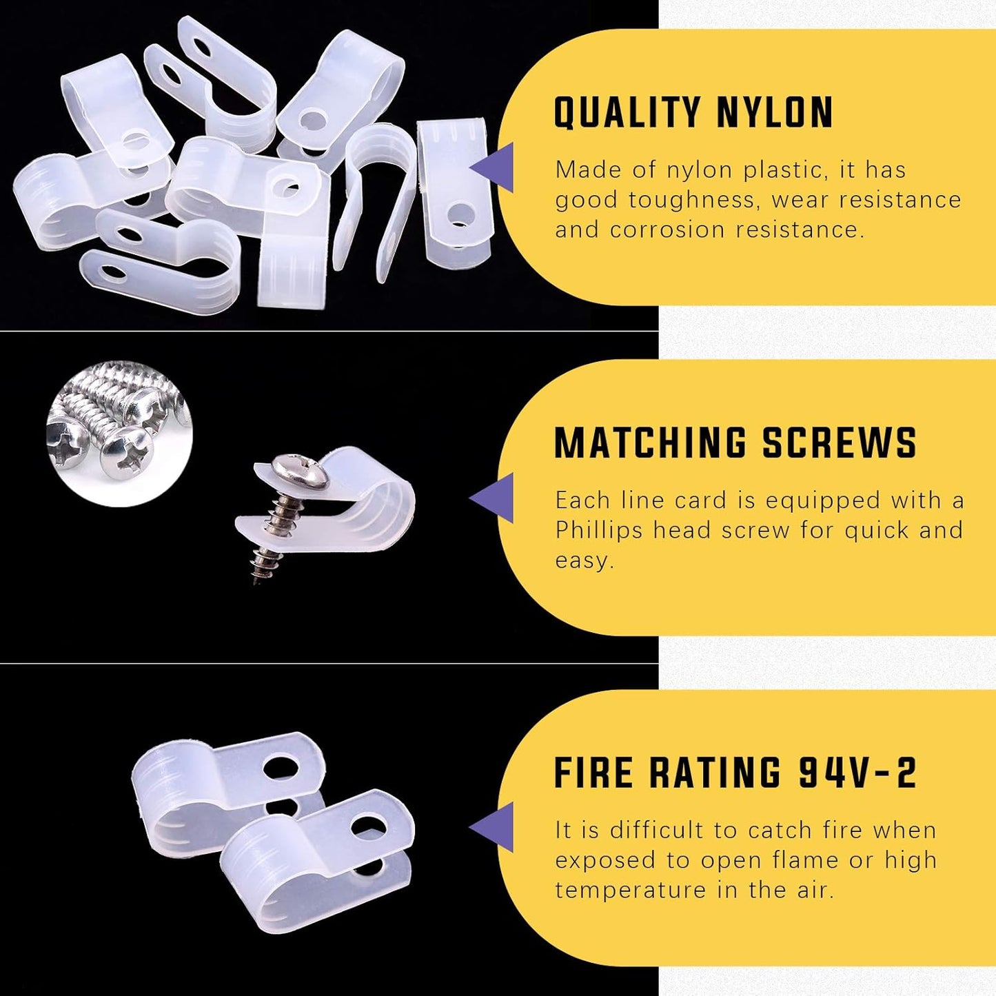 Swpeet 120 Pack White 5/16 Inch Nylon Plastic R-Type Cable Clips Clamp Kit, Nylon Screw Mounting Cord Fastener Clips with 120 Pack Screws for Wire Management (5/16 Inch, White)
