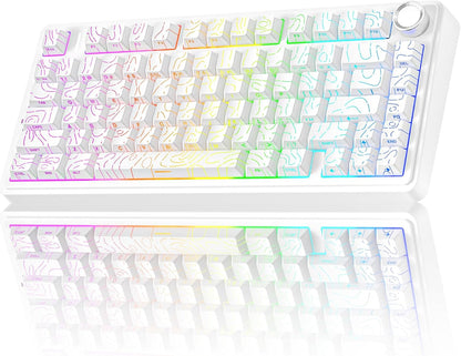 AULA F75 Pro Wireless Mechanical Keyboard with Knob,75% Hot Swappable Custom Gaming Keyboards,RGB Backlit,Pre-lubed Switches,Side Printed PBT Keycaps Creamy Sounding Computer Keyboard, Line White