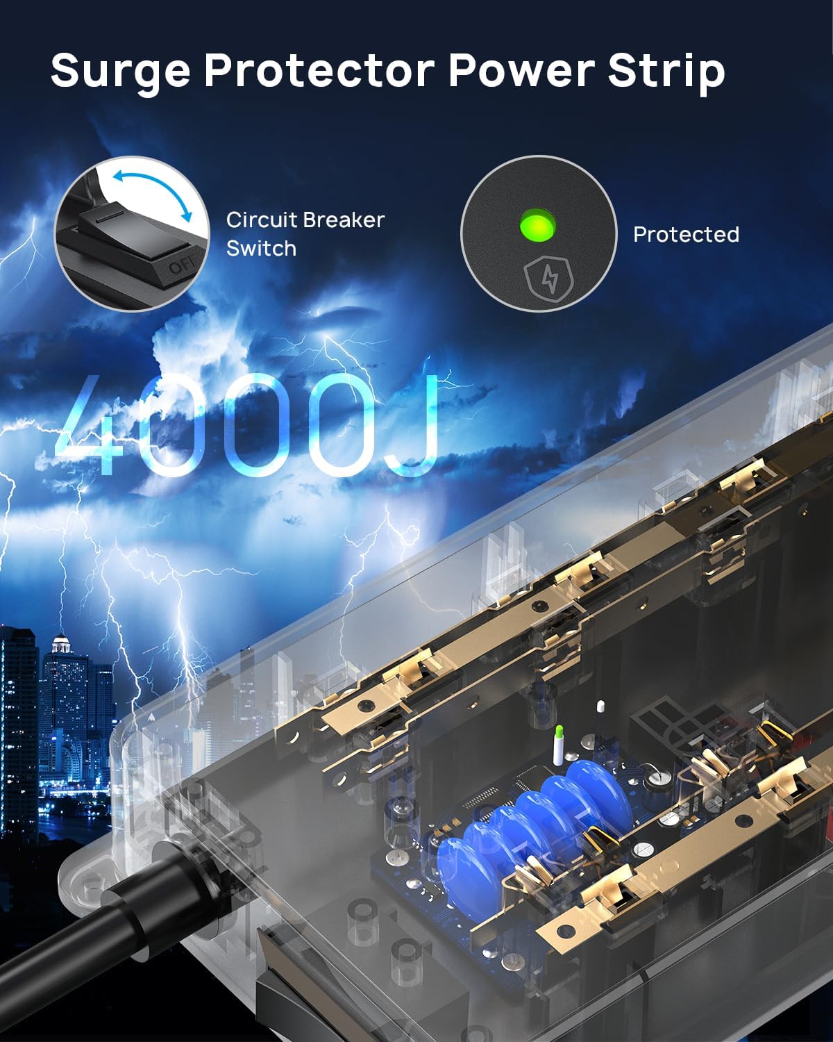 TROND Surge Protector Power Strip with 360° Rotating Flat Plug, 4000J, ETL Listed, 10 Widely Spaced Outlets, 2 USB A and 2 USB C, 5ft Extension Cord, Wall Mountable, for Home Office Garage, Black