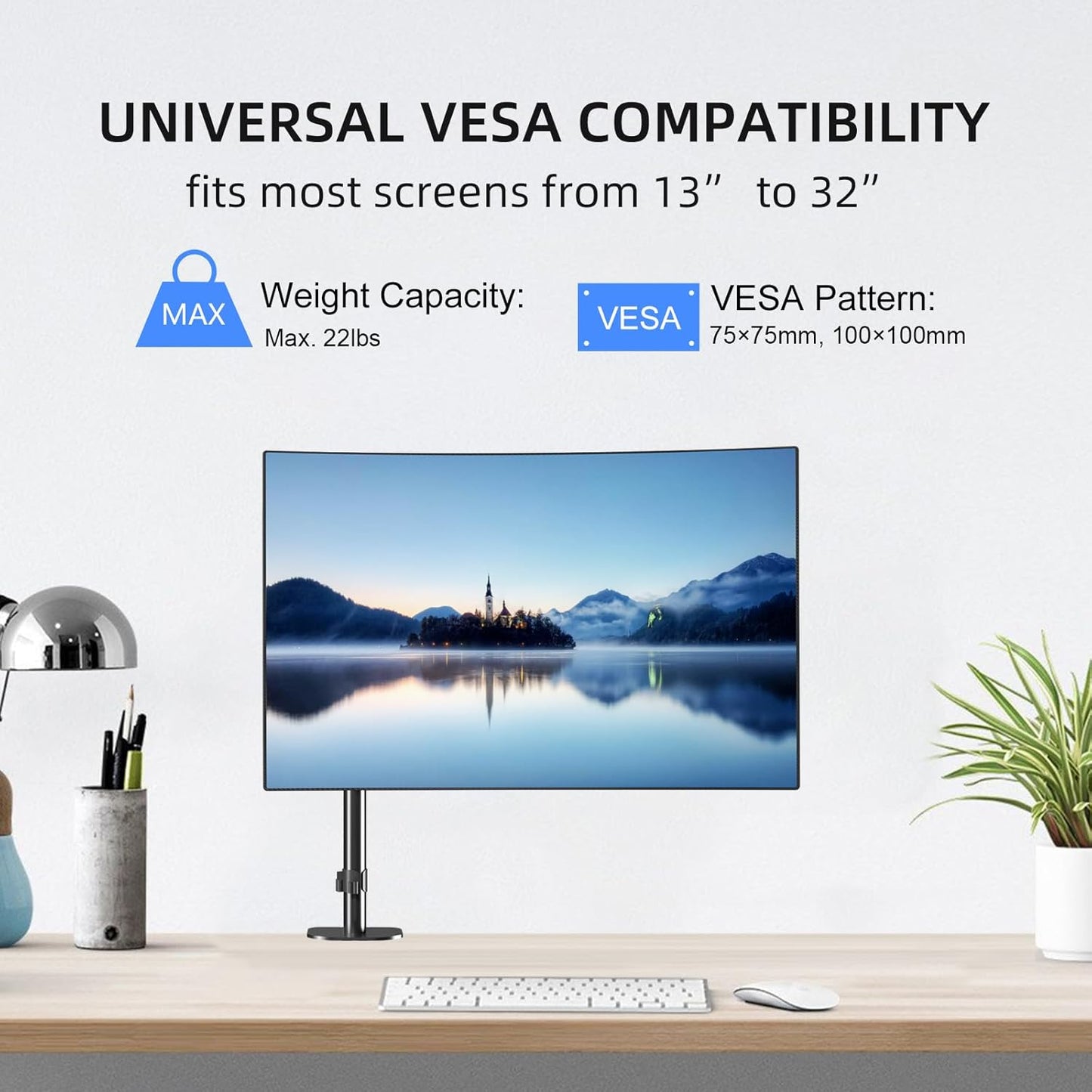 Pholiten Premium Single Monitor Arm for 13-32 Inch Computer Holds 22 lbs,Gas Spring Monitor Stand for Desk with Swivel/Tilt/Rotation, VESA 75x75 or 100x100mm