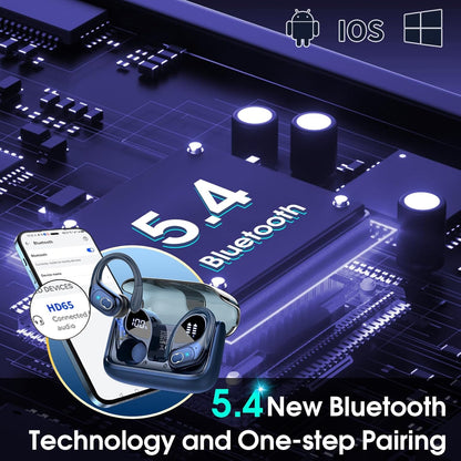 Wireless Earbuds 75hrs Bluetooth 5.4 Headphone Sport, 2025 Bluetooth Earbuds Stereo Deep Bass Over Ear Bud with Earhooks, ENC Noise Cancelling Mic, IPX7 Waterproof Earphone, Royal Blue