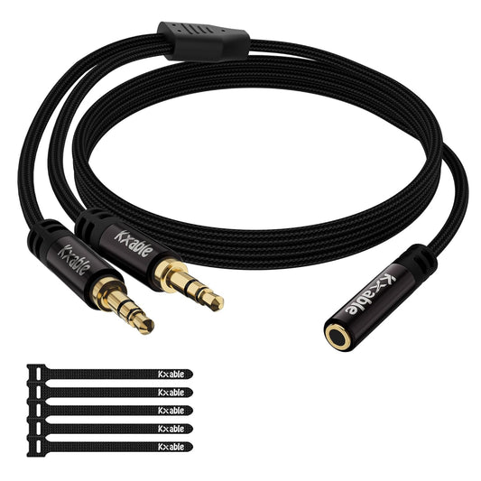 1/8 Inch TRS Stereo Y Splitter Cable 3FT, 3.5mm Female to 2-Male Y-Splitter Stereo Audio Cable, for Cell Phone PC Laptop, Speaker, Headphones, Suitable for Switching or Two Sets of Speakers