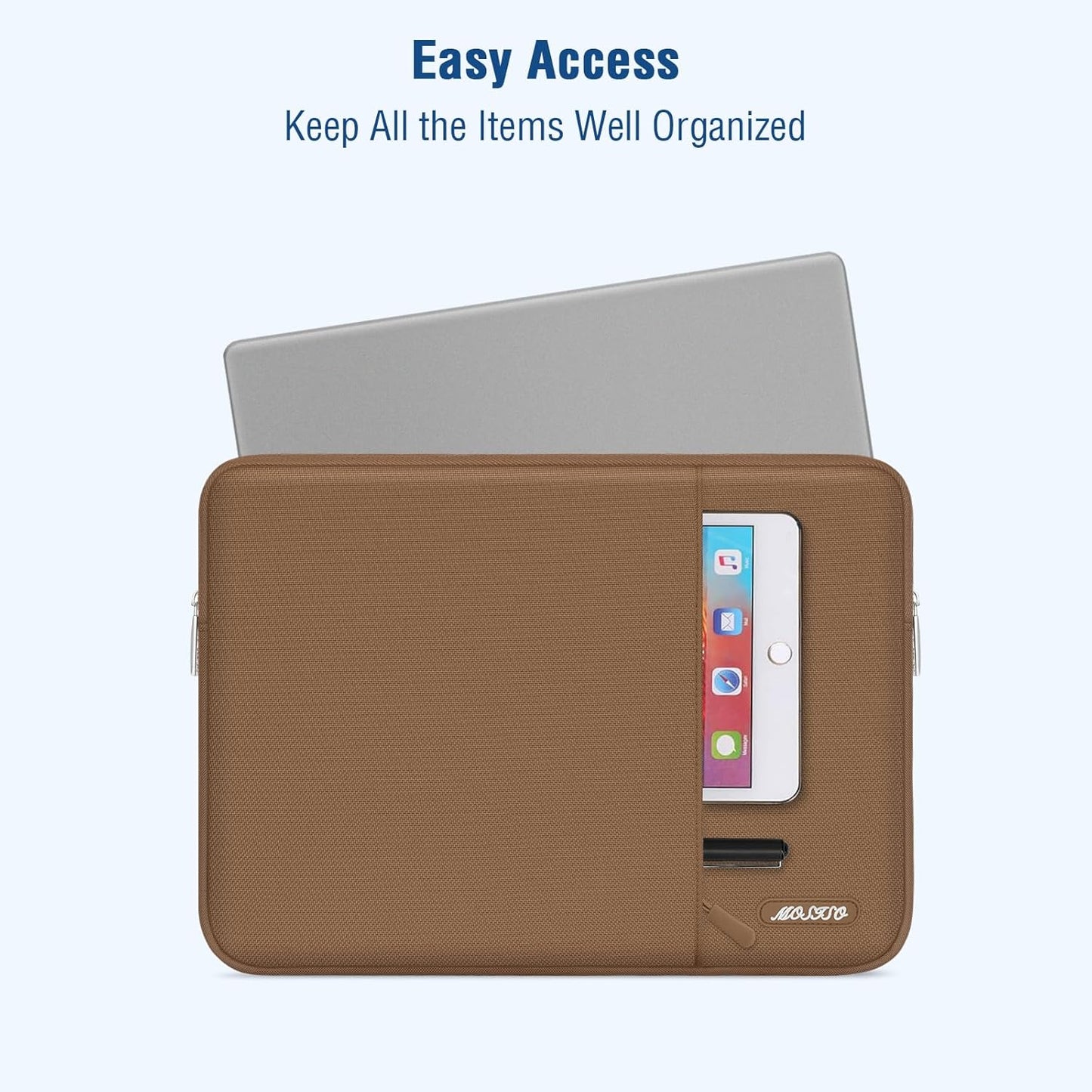 MOSISO Laptop Case 13.3 inch, 13-13.3 inch Laptop Sleeve Compatible with MacBook Air/Pro 13 / Pro 14, HP Dell ASUS Lenovo Notebook, Polyester Vertical Computer Sleeve Bag with Pocket, Mocha