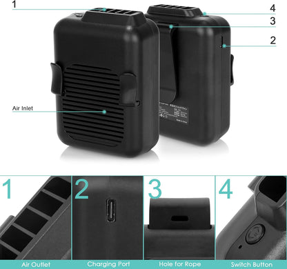 COMLIFE Portable Mini Waist Fan, 6000mAh Battery Powered Hands-free Wearable Fan With Max 23H Working Time, 3 Speeds, 5100RPM Strong Airflow for Jobsite, Farm, Fishing, Gardening And More