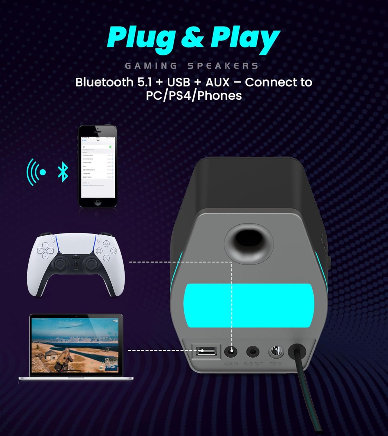 Edifier Hecate RGB Gaming Speakers, 32W Peak Power, Bluetooth 5.1, Game/Movie/Music Modes, 12 RGB Lighting Effects, Compact Design for PC/PS4/Desktop - Black