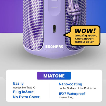 MIATONE Portable Bluetooth Speaker 36W Stereo Sound Bass Boost, 24H Playtime, Bluetooth 5.3 TWS Pairing Girl Friend Gifts for Woman(Purple)