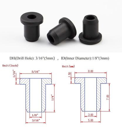 40 pcs 3/16" Drill Hole，1/8" ID Black Silicone Top hat Rubber Grommets for Wiring，Automotive，Firewall，Hole Plug，Desk，Screw，Water and Gas Pipe，Drain，House Siding，Cable Bushing，Glass，Wire Plug