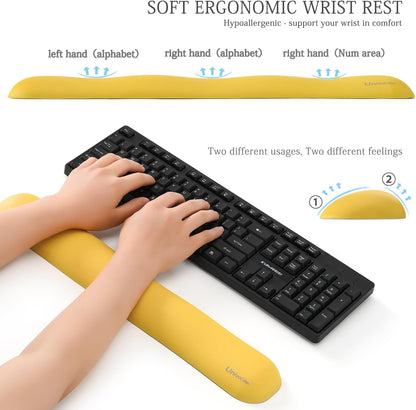 UnivoColors Design-Wave Keyboard Wrist Rest, Artificial Sheepskin+Memory Foam+Ergonomic+Anti-Slip Gel, Resilience Support During Work and Gaming,Keyboard Accessory,Yellow