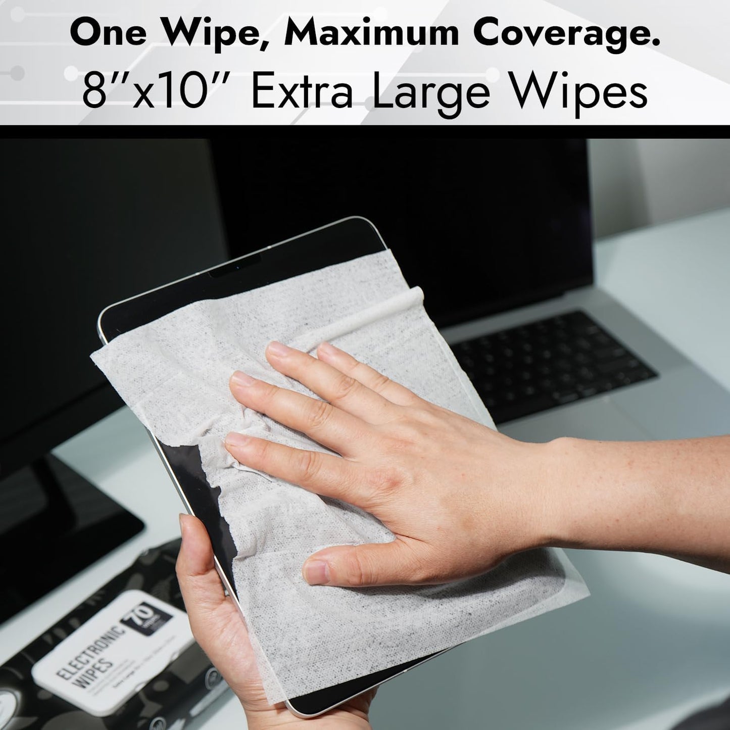 Air Jungles Electronic Wipes Screen Cleaning 70 Count, Quick Dry, Extra Large 8"x10" Tech Cleaner Wipes for LED Screen, TVs, Cars, Computer,Tablets, Phones, Laptops, VR, Monitors