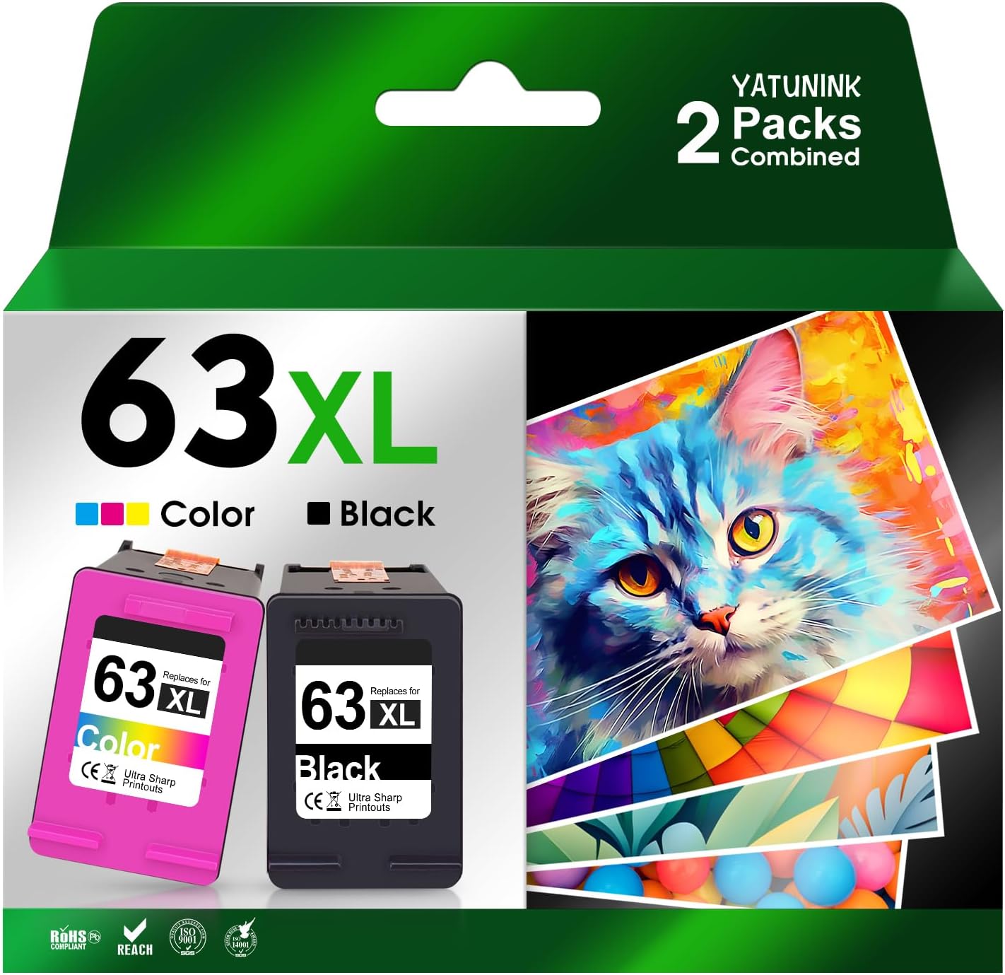 63XL Ink Cartridge Combo Pack Compatible for HP Ink 63 XL Works with HP DeskJet 1112 2100 3600 Series, Envy 4500 Series, OfficeJet 3800 4600 5200 Series (Black, Tri-Color)