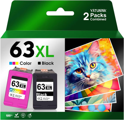 63XL Ink Cartridge Combo Pack Compatible for HP Ink 63 XL Works with HP DeskJet 1112 2100 3600 Series, Envy 4500 Series, OfficeJet 3800 4600 5200 Series (Black, Tri-Color)