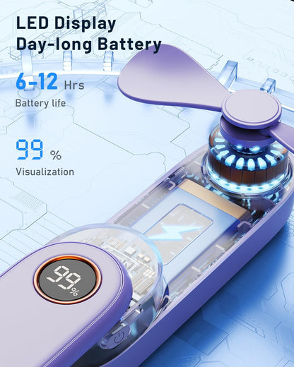 SWEETFULL Portable Handheld Mini Fan with LED Display, 3-in-1 Personal Foldable USB Rechargeable Hand Held Fan & Flashlight for Travel, Lash Eyelash, Cute Small Pocket for Women, Girls