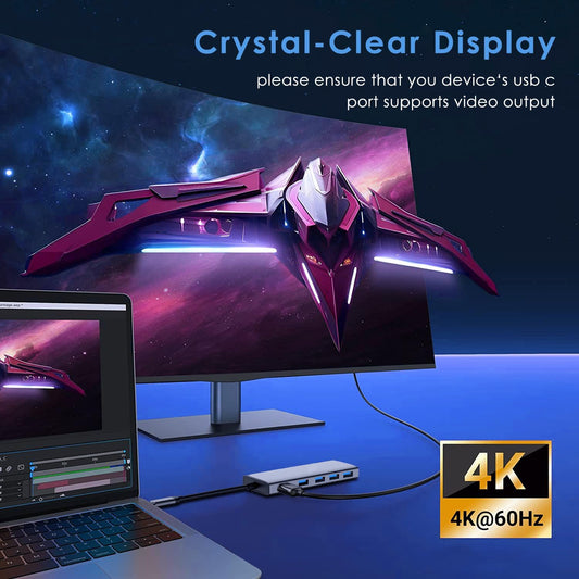 USB C HUB Dongle, 10-in-1 USB C Adapter Docking Station with 4K HDMI, Type C PD, USB C Data, USB3.0, RJ45 Ethernet, SD/TF Card Reader, Other Type C Latops Devices