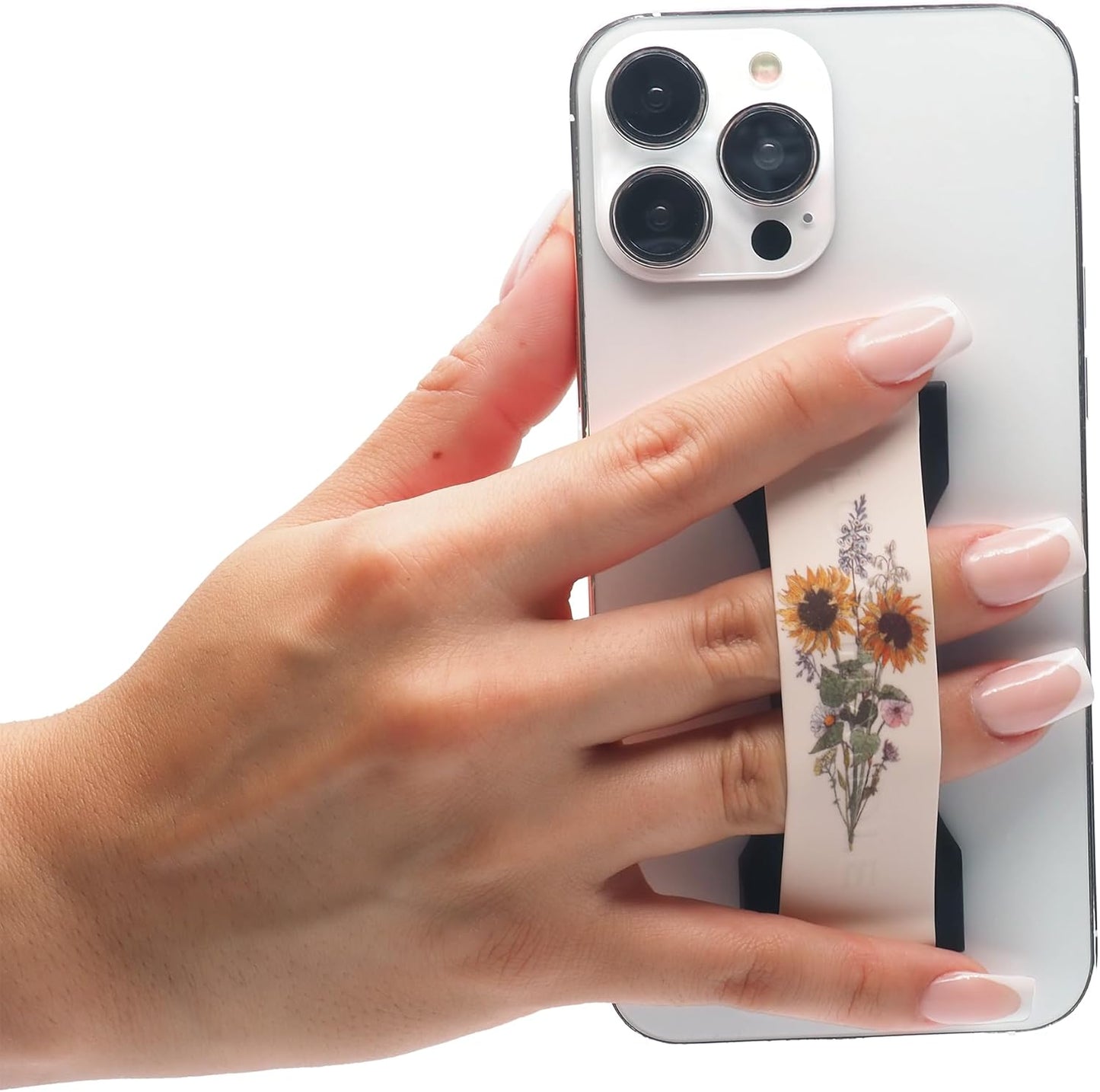 LOVEHANDLE PRO Premium Phone Grip - Silicone Phone Strap - Magnetic Phone Mount and Kickstand for Smartphone and Tablet - Sunflower Bouquet