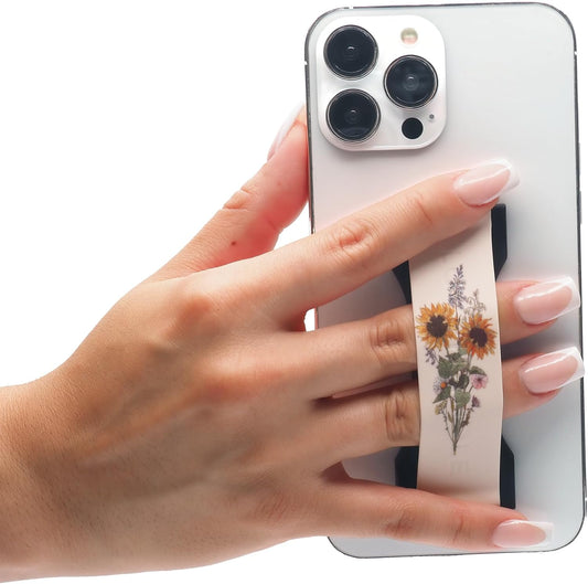 LOVEHANDLE PRO Premium Phone Grip - Silicone Phone Strap - Magnetic Phone Mount and Kickstand for Smartphone and Tablet - Sunflower Bouquet