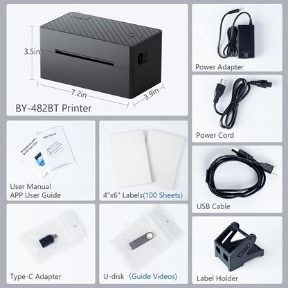 Label Printer, Bluetooth Shipping Label Printer with Black Label Holder, 4x6 Thermal Printer for Shipping Packages, Compatible with Android, iOS, Windows, Mac, Chromebook, Amazon, Ebay, UPS