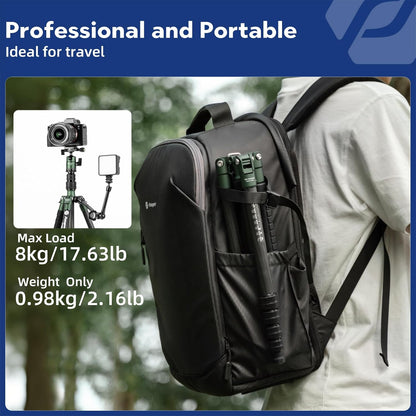 Fotopro 59" Carbon Fiber Travel Tripod, Compact Camera Tripod with Metal Ball Head, Detachable Monopod with Quick Release Plate and Bag, Load up to 8KG/17.63lbs
