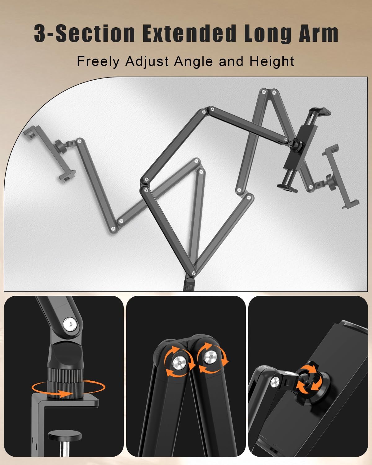 Tablet Stand for iPad, Aluminum Multi-Angle Adjustable Tablet Holder, Heavy-Duty Metal Base for Desk, Compatible with 5.7''-15.6'' iPad Pro, Surface, Kindle, Tablets, Portable Monitors and More