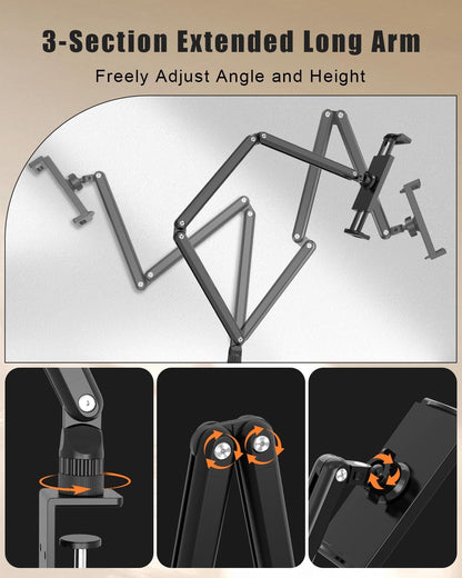 Tablet Stand for iPad, Aluminum Multi-Angle Adjustable Tablet Holder, Heavy-Duty Metal Base for Desk, Compatible with 5.7''-15.6'' iPad Pro, Surface, Kindle, Tablets, Portable Monitors and More