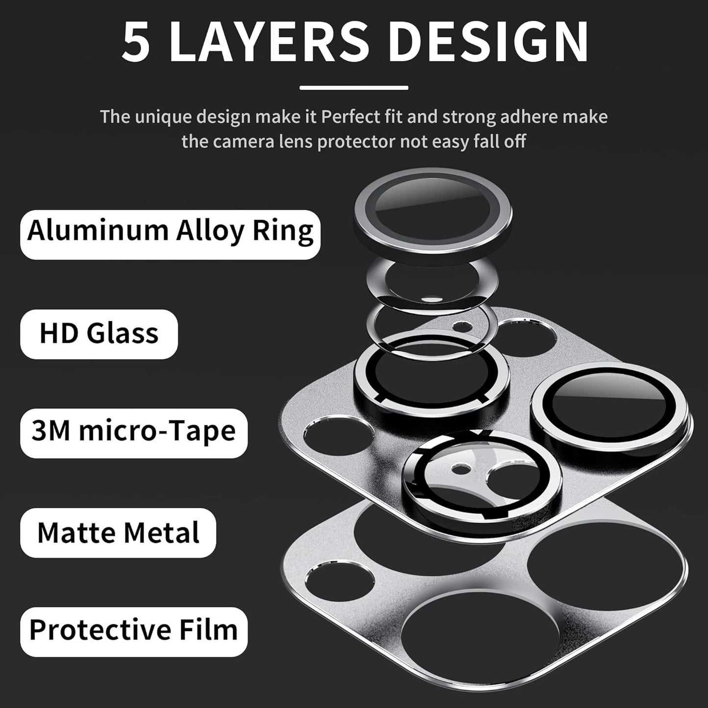 Camera Lens Protector for iPhone 14 Pro/iPhone 14 Pro Max, Alloy Metal Camera Cover with Tempered Glass Screen Protector Accessories,Case Friendly,Scratch Resistant,Easy to Install -Sliver