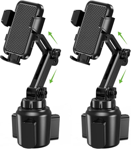 2025 Upgraded Cup Phone Holder for Car, Universal No Shaking Cup Holder Phone Mount with Expandable Base for Car Truck, Adjustable Holders,Compatible with iPhone Samsung All Phones: 2 Pack