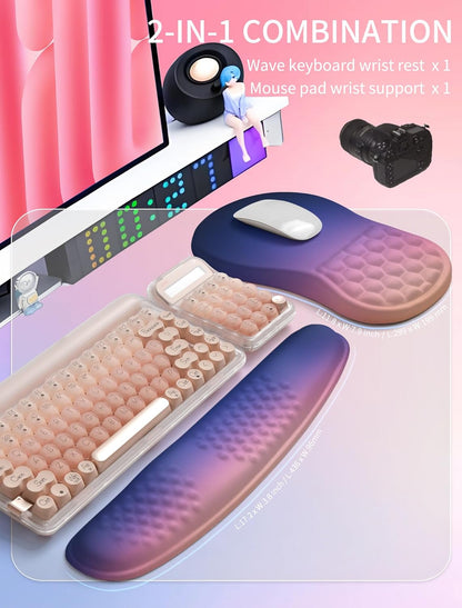 Hokafenle 2in1 Combination, Wave Keyboard Wrist Rest and Ergonomic Curvature Mouse Pad Wrist Support for Relieve Wrist Pain, Filled with Soft Cushion Memory Foam, Dawn