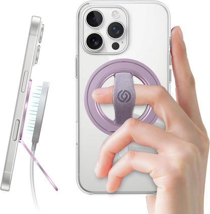 EWA MagOne 3rd Gen [Compatible with MagSafe] Phone Grip Stand with Finger Strap, Removable Magnetic Ring Holder Kickstand Loop for iPhone 16,15, 14, 13, 12 Series-(Purple)