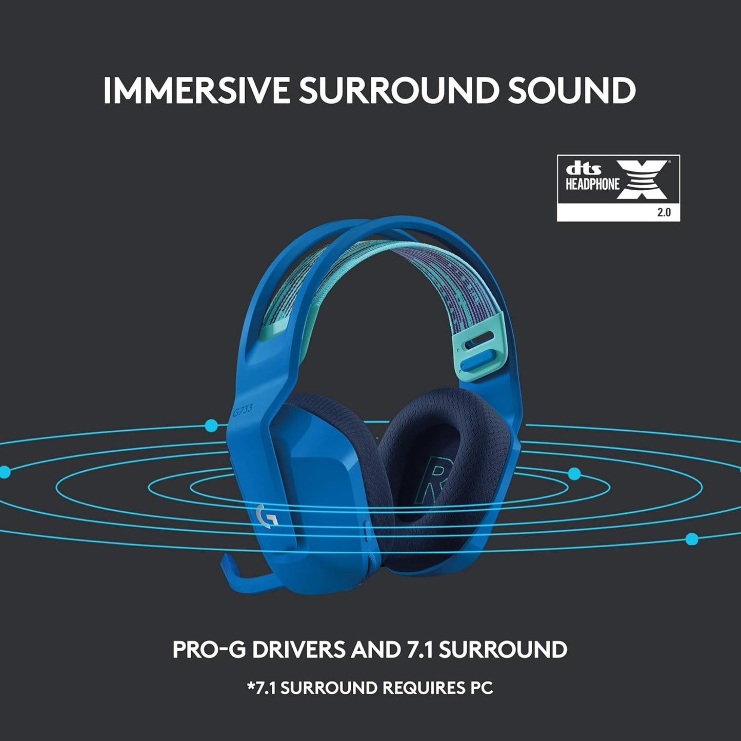 Logitech G733 Lightspeed Wireless Gaming Headset +Yeti GX Dynamic RGB Gaming Microphone with LIGHTSYNC, USB - Blue