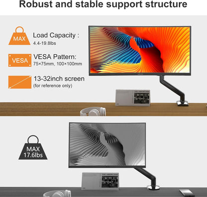 PHOLITEN Single Monitor Mount Fits 13-32 inch,4.4-19.8lbs, Fully Adjustable Gas Spring Monitor Arm with VESA 75 * 75mm/100 * 100mm Mount