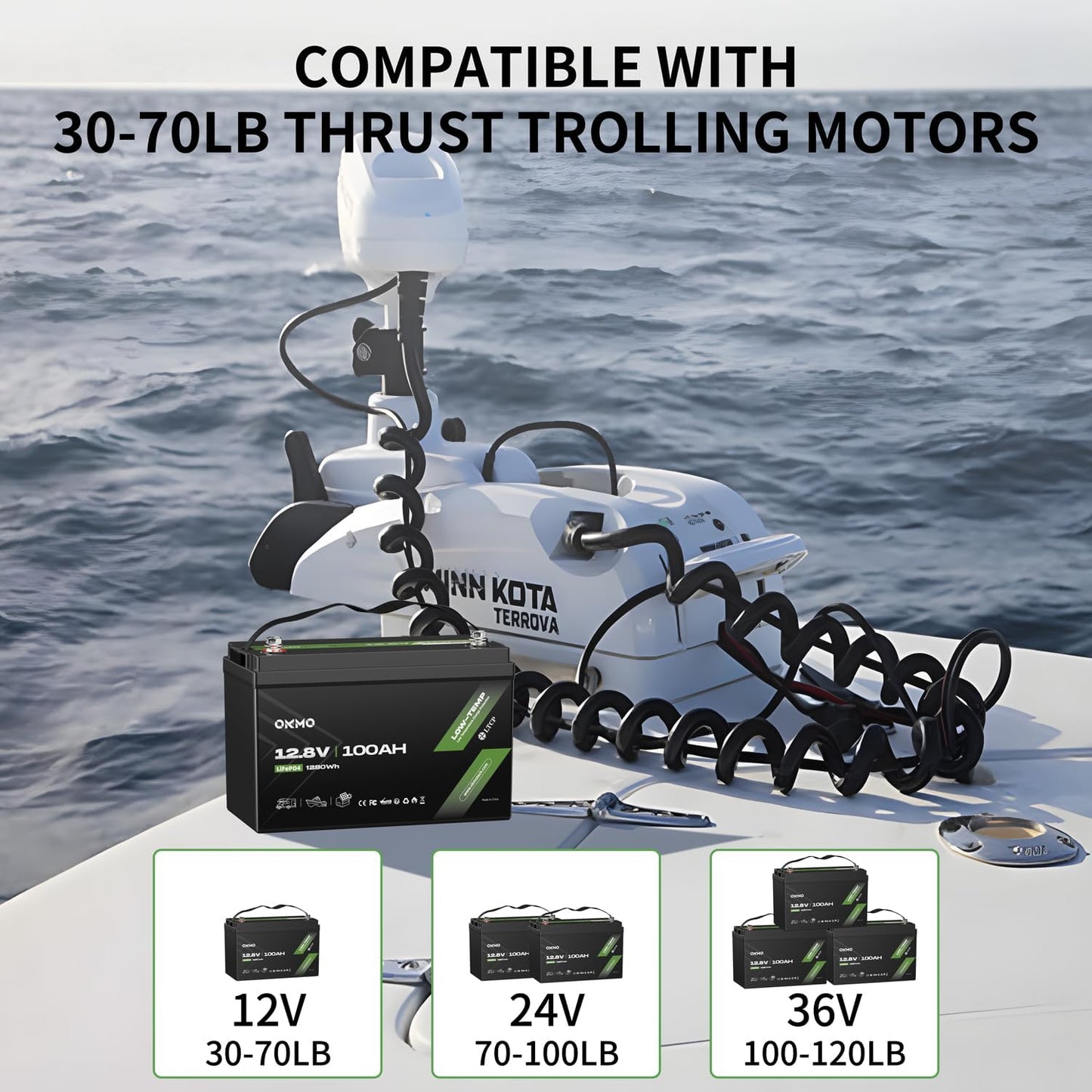 12V 100Ah LiFePO4 Lithium Battery, Built-in 100A BMS with Low-Temp Protection, 15000+ Deep Cycles & 1280Wh Energy for RV, Solar, Marine, Trolling Motor, Home Storage