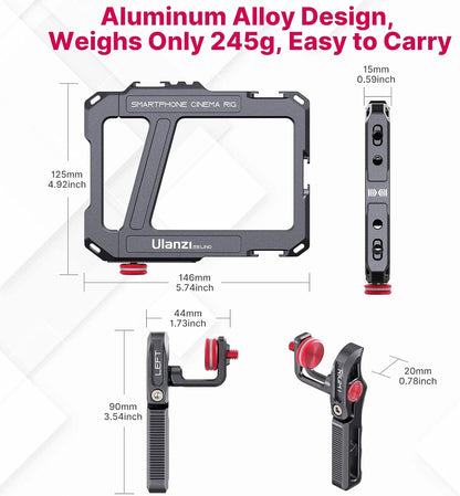 ULANZI Smartphone Video Rig with Handle, LINO Filmmaking Case Aluminum Alloy Phone Video Stabilizer Grip Tripod Mount for Video Maker Videographer with Cold Shoe for iPhone 16 15 Mini Pro Max 8 Plus