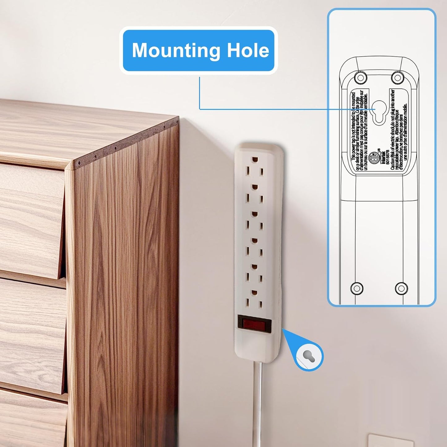 6-Outlet Surge Protector – 250 Joules, 2ft Cord, 15A/125V, 1875W Max – Right Angle Plug, Black – Home, Office, & Electronics Protection