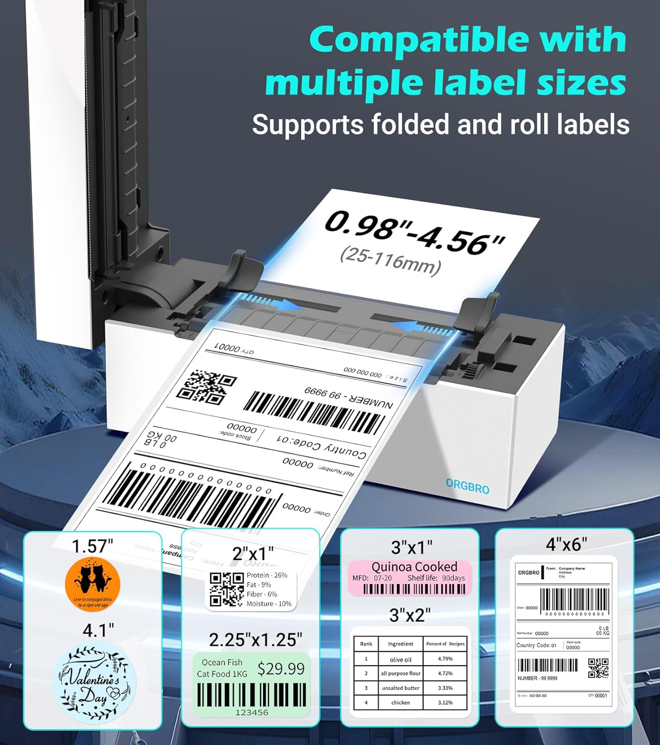 ORGBRO Bluetooth Thermal Shipping Label Printer, Z1-Plus Wireless 4X6 Shipping Label Printer for Small Business Office or Home Support iPhone Android Windows macOS Chrome Amazon Ebay Shopify USPS