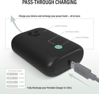 Nimble Champ Lite Portable Charger, 5200mAh Fast Charging Power Bank 15W USB C and A Port with Cable, Travel Essential Battery Pack for iPhone Galaxy Pixel MacBook iPad Kindle Airpod Laptop Tablet