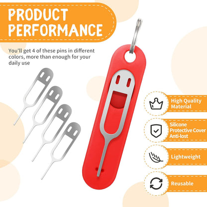Sim Card Removal Tool Phone Chip Remover Unlock Chip Sim Card Tray Eject Pin Tool Needle Opener Ejector with Detachable Keychain Charm for Smart Phone, 4 Pieces