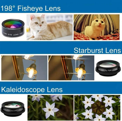 Universal 7-in-1 Mobile Phone Camera Lens Kit, Funny Cell Phone Lens for iPhone, for Samsung, for Android Smartphone, Universal Clip on Wide Angle+Macro+ Fish Eye Camera Lenses attachments Accessory