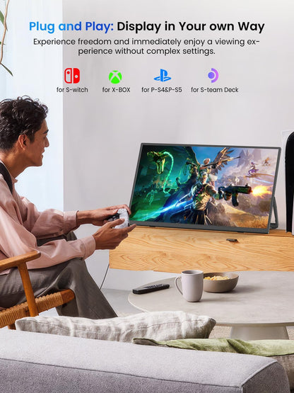 UPERFECT Portable Monitor 15.6", 125% sRGB 1080P FHD Portable Screen Plug & Play, VESA & 180° Adjustable Stand 350Nits, USB-C HDMI Ultra-Slim Travel Monitor for Laptop, Phone, PC, Game Console