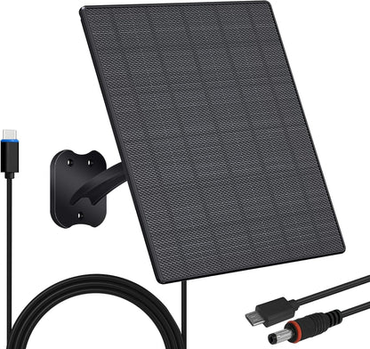 Zivif 10W Solar Panel for Security Cameras, 5V Solar Charger with USB-C/Micro USB/DC 5.5x2.1mm Ports, IP66 Waterproof, Adjustable Mount & 7.2FT Cable