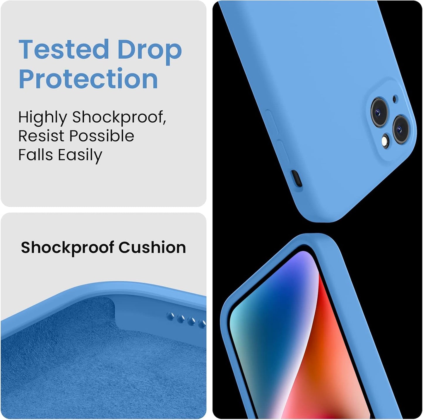 FireNova Designed for iPhone 13 Case, Silicone Upgraded [Camera Protection] Phone Case with [2 Screen Protectors], Soft Anti-Scratch Microfiber Lining Inside, 6.1 inch, Blue