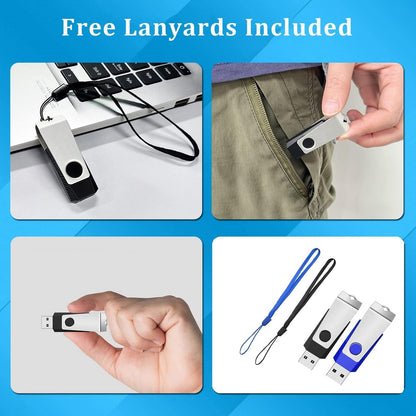 2GB Flash Drive 2 Pack, USB 2.0 Thumb Drives Jump Pen Drive Memory Stick with LED Light and Lanyards for Storage and Backup (Black Blue)