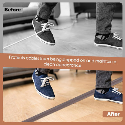 Floor Cord Cover for Wires on Floor Self Adhesive Cord Hider Floor Cable Management Wire Covers for Cords Protector Prevent Cable Trips Cord Cavity W 0.51" x H 0.31", Grayish Brown Wood, 3.3Ft