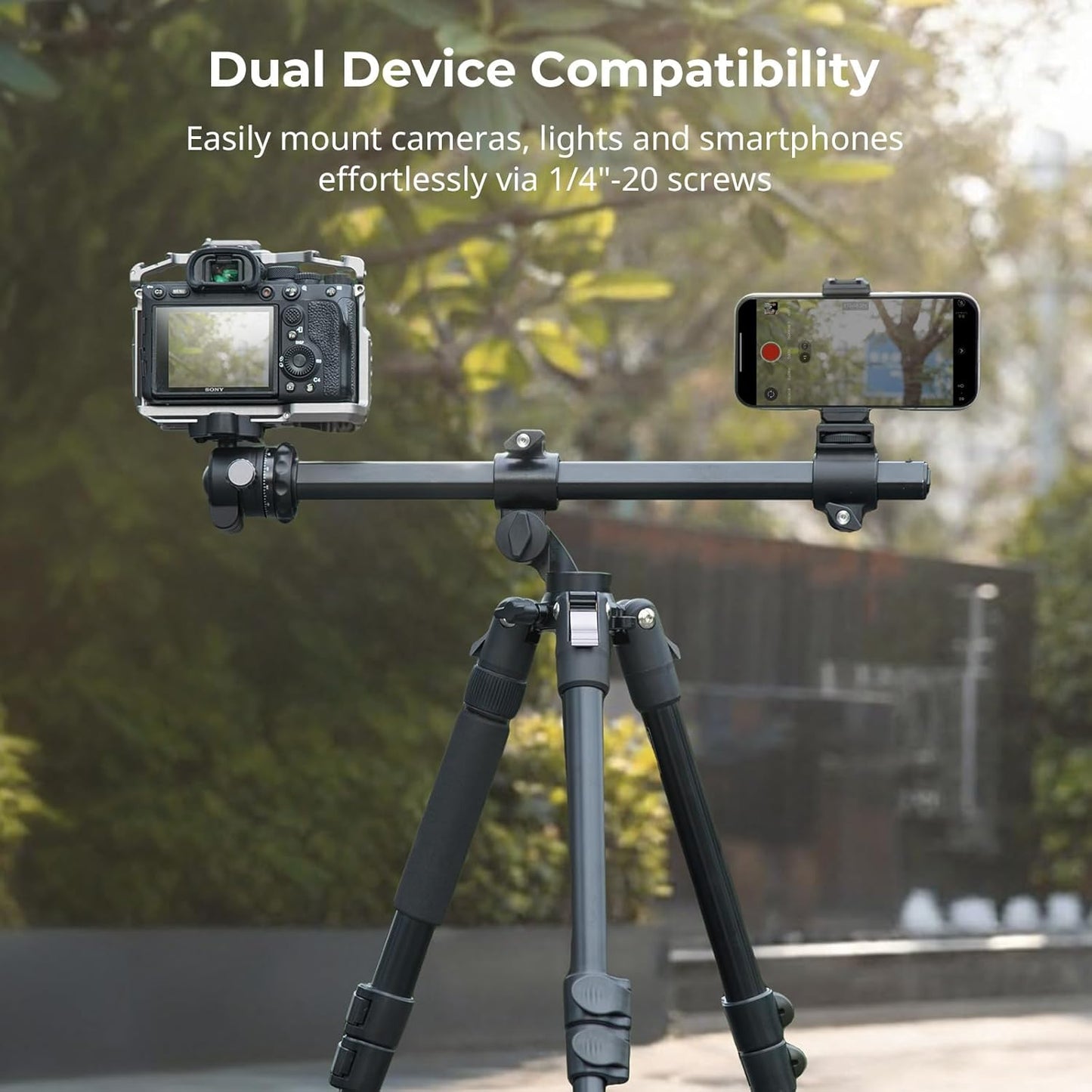 SmallRig CT25 64.5"/164cm Horizontal Overhead Tripod for Camera with Smartphone Holder & Carrying Bag, 22lb Max Load Aluminum Horizontal Camera Tripod for Overhead Shots