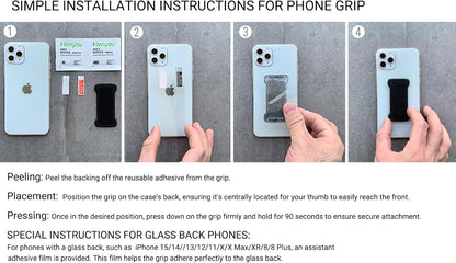 Phone Grip Holder for Hand, Universal Finger Strap Phone Holder, Finger Selfie Grip Compatible with Most Smartphones - 3Pack(Black)